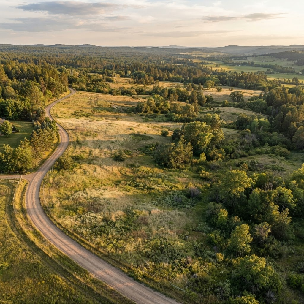 Aerial drone view of a vacant parcel of land